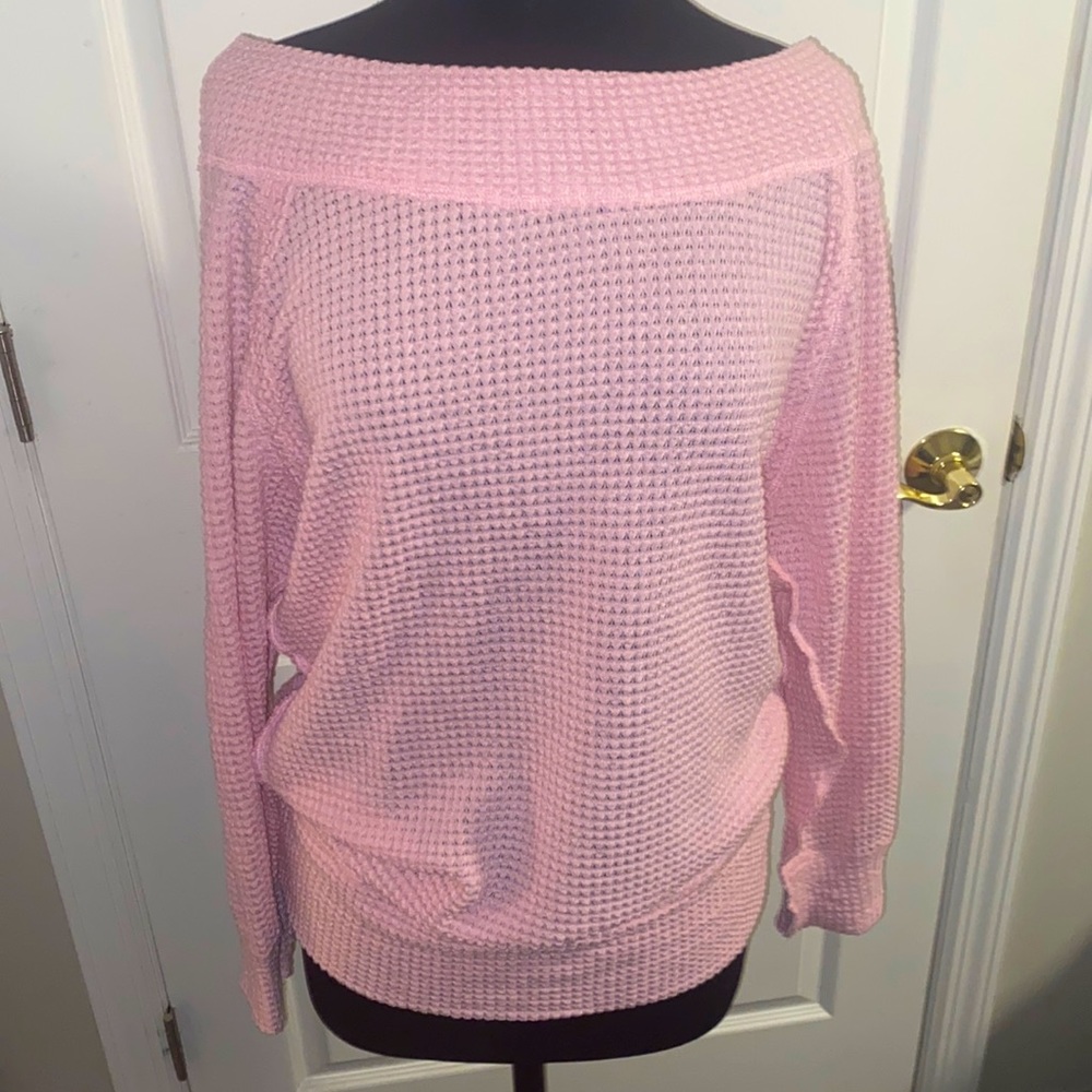 New pink lily waffle textured off the shoulder long sleeve top - Picture 1 of 2